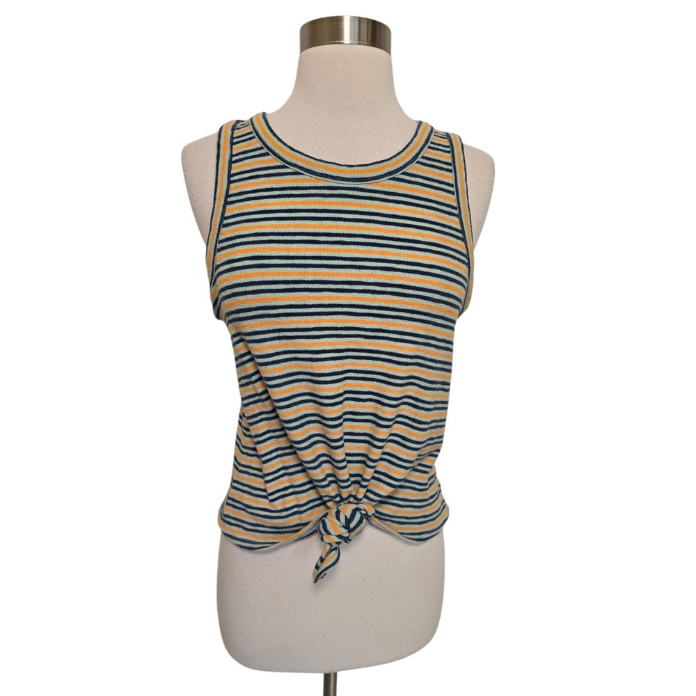 Madewell Womens Stripe Tank Top Size Medium Blue Yellow Knot Tie Front
